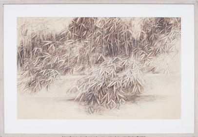 Vintage Spanish Modernist Abstract Nature Landscape Original Framed Drawing