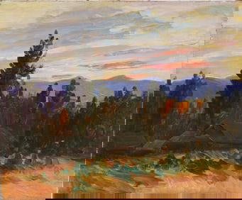 Edith Mann 1882-1957 Antique American Female Impressionist Mountain Landscape Sunset Painting