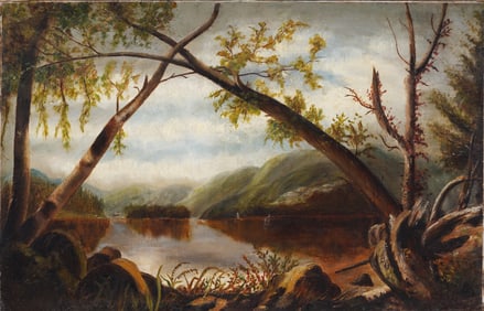 Antique American Hudson River School Landscape Original Oil Painting