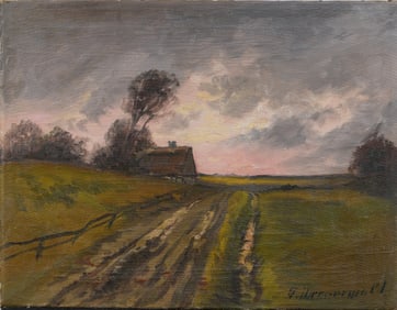 Finn Wennerwald 1896-1969 Antique Danish Sunset Landscape Signed Oil Painting