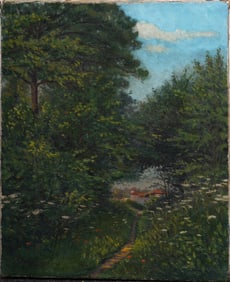 Signed Antique European or American Impressionist Wild Flower Landscape Original Oil Painting