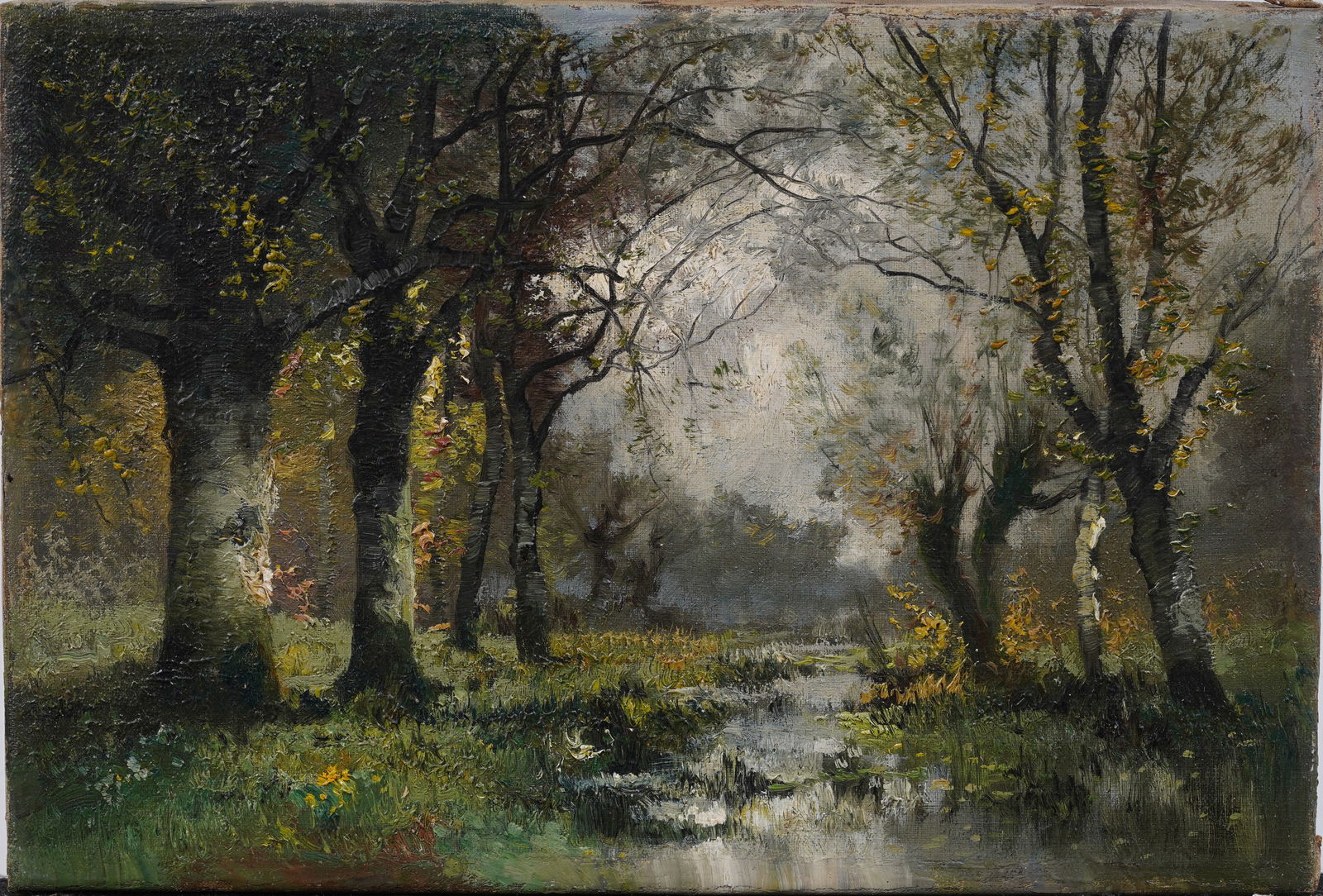 Antique European Impressionist Fall Landscape Original Oil Painting (1 of 5)