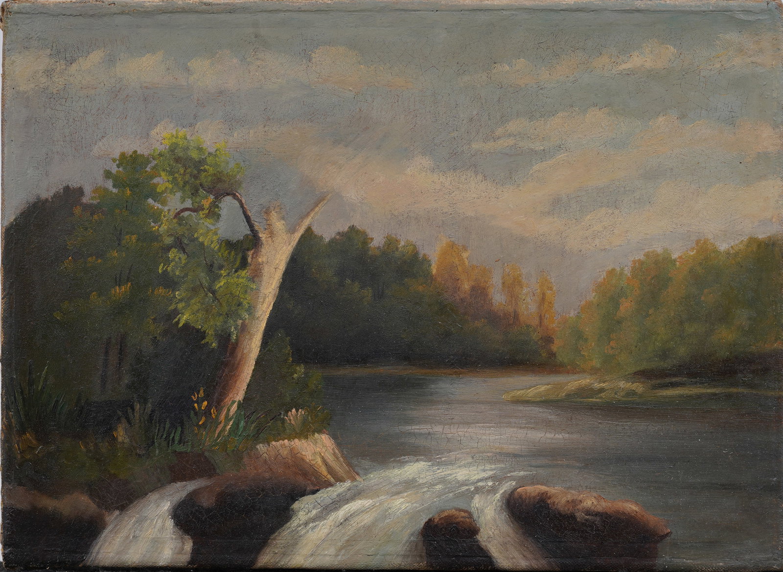 Antique American School Folk Art Hudson River School Primitive Landscape Original Oil Painting (1 of 4)