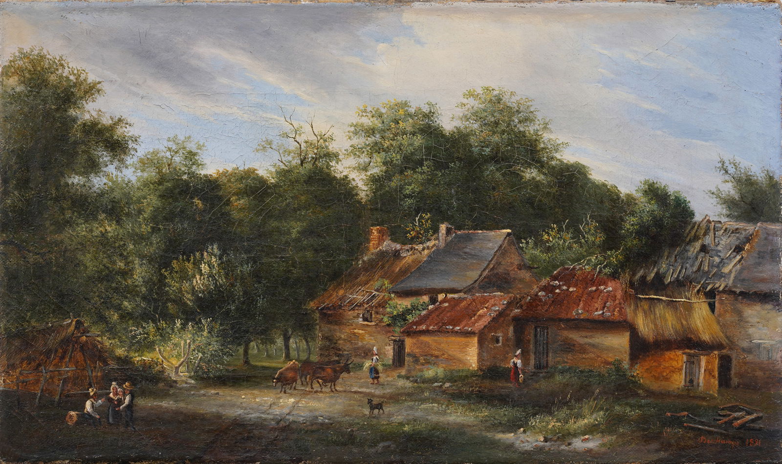 Antique French Barbizon School Farm Landscape Signed 1891 Oil Painting (1 of 6)