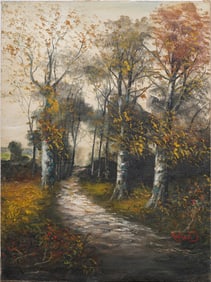 Antique American or European Impressionist Fall Landscape Signed Original Oil Painting