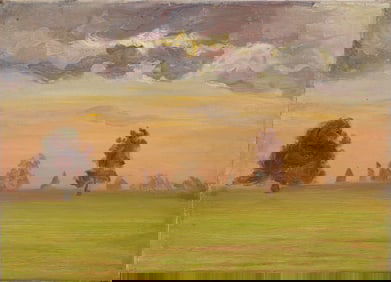 Edith Mann 1882-1957 Antique American Female Impressionist Landscape Sunset Painting