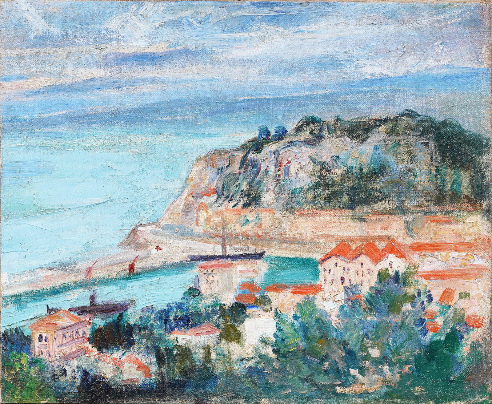 Mont Saint-Michel Vintage French Impressionist Landscape Oil Painting: Vintage French landscape oil painting. Oil on canvas. Measuring: 11 by 14 inches overall. Please see all images for condition. Size is measured and written on the back of the painting. The first size 
