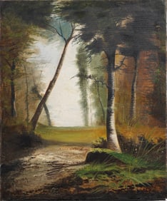 Antique Signed American School Landscape Original Oil Painting