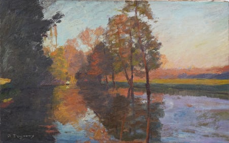 Albert Dagnaux 1861-1933 Antique French Impressionist Sunset Landscape Impressionist Oil Painting