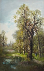 Antique Signed French Barbizon School Landscape Original Oil Painting