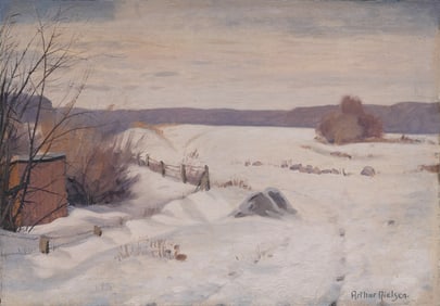 Arthur Nielsen 1883-1946 Antique Danish Impressionist Winter Landscape Original Oil Painting