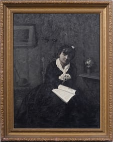 James Gale Tyler (1855 - 1931) Early Rare Antique American Interior Scene Boston Portrait Paintng