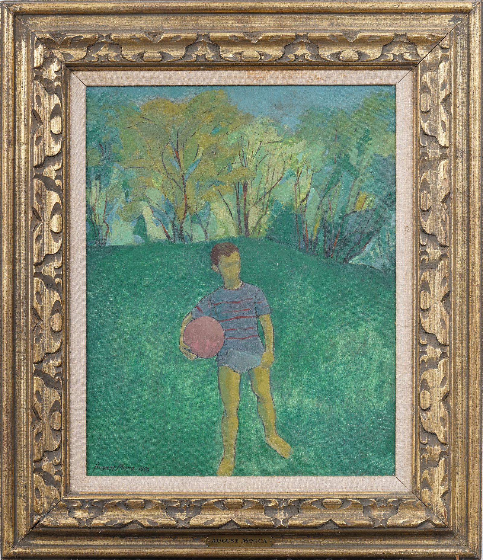 August Mosca (1907 - 2003)  Vintage American Modernist Park Scene Portrait Framed Oil Painting (1 of 7)