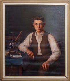 Jacob Binder (1887 - 1984) 1937 Signed American Realist Handsome Male Portrait Original Oil Painting
