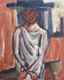 Joan Marie Beauregard (1920 - 2009) Vintage American Modernist Nude Portrait Original Oil Painting