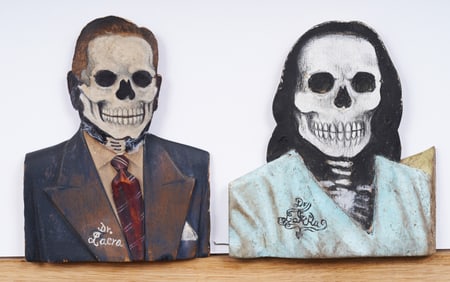 Vintage Modernist Surreal Painted Assemblage Skeleton Sculpture Macabre Portrait Skull