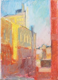 Signed Vintage American Modernist New York Street Scene Original Oil Painting