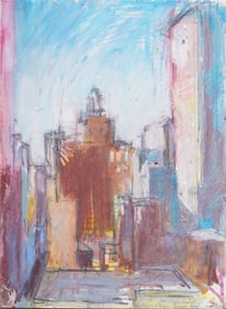 Signed Vintage American Modernist New York Street Scene Original Oil Painting