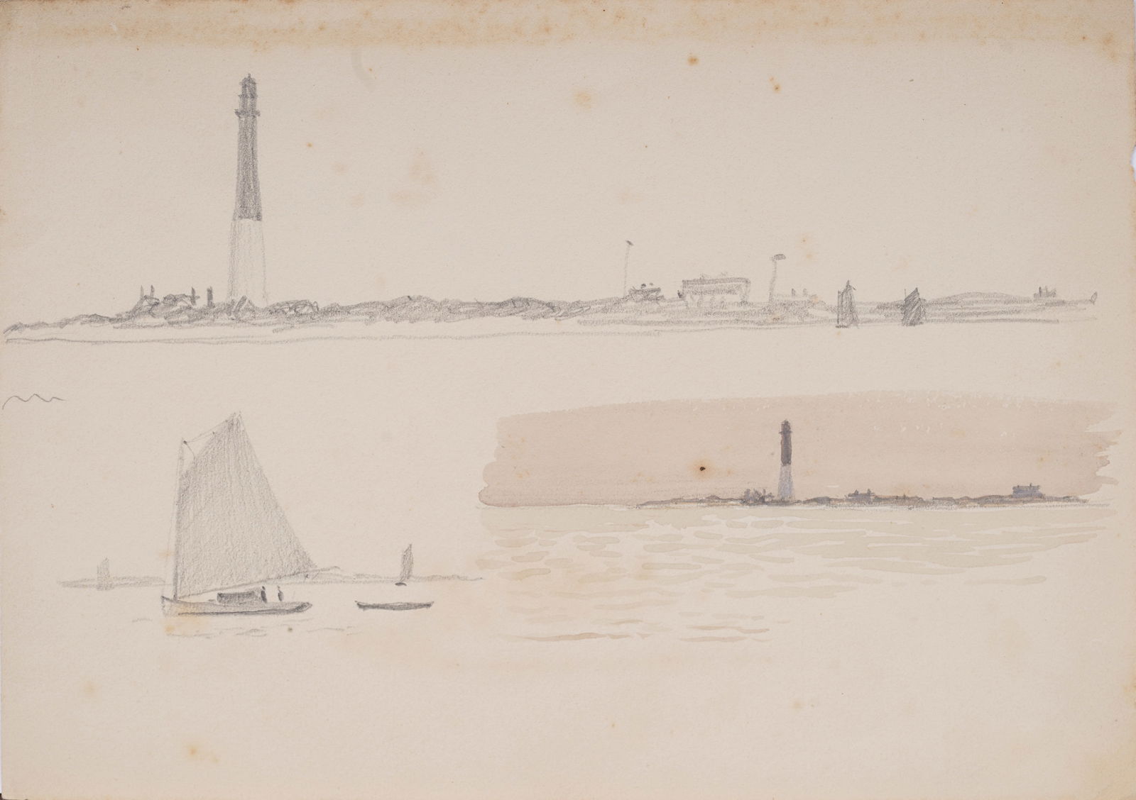 Antique American Coastal Seascape Study  Original Drawing (1 of 4)