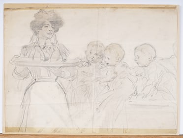Antique American School Impressionist Illustration "Hungry Babies" Original Drawing