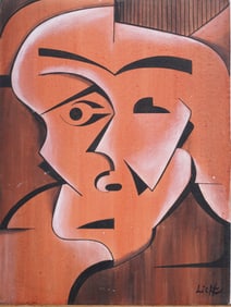 Vintage American Cubist Abstract Portrait Original Oil Painting