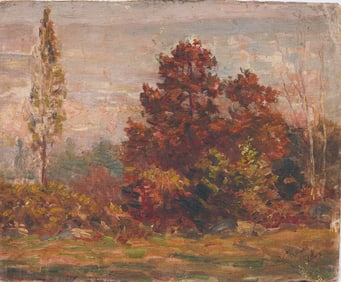 Signed American American Tonalist Fall Landscape Original Oil Painting