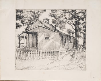 Vintage American Modernist Landscape Signed Etching Print