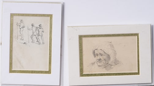 Vintage European Original Pair of Drawings