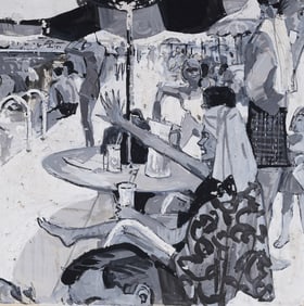 Vintage American School "Poolside" Modernist Illustration Painting