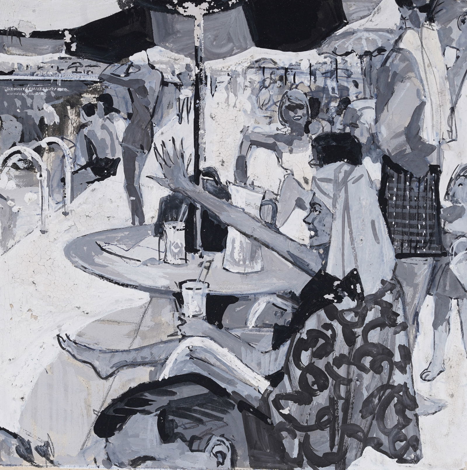 Vintage American School "Poolside" Modernist Illustration Painting (1 of 3)