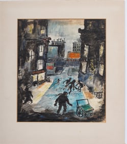 Janet Harwood Signed Modernist New York Street Scene Vintage American Original Painting