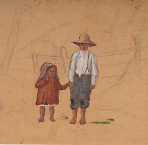 Antique American School 19th Century Portrait Original Oil Painting Sketch on Paper