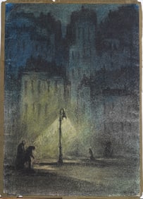 Antique American Ashcan School Street Scene Nocturnal New York City Original Painting