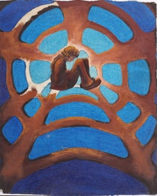 Vintage American Surrealist Portrait Original Painting