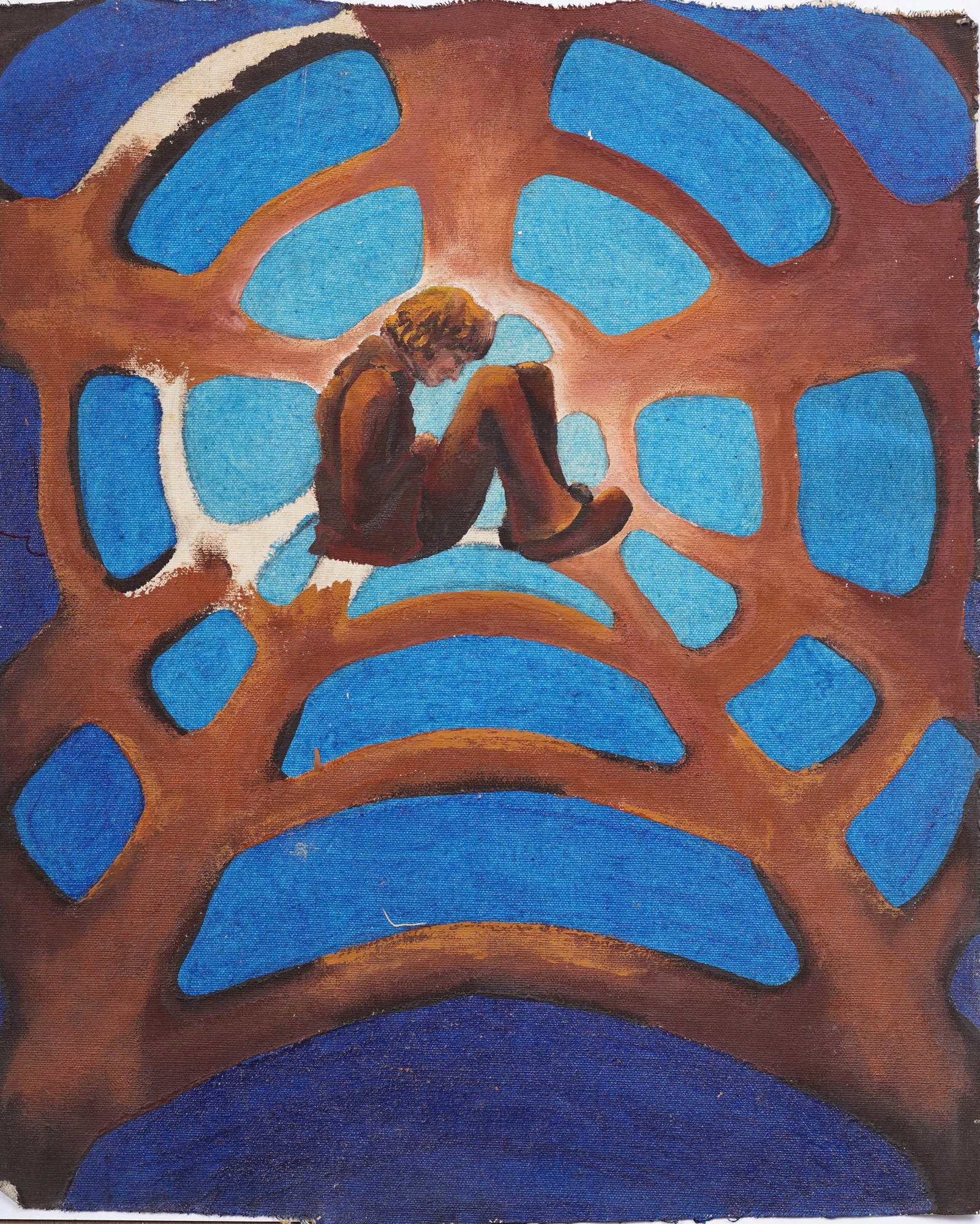 Vintage American Surrealist Portrait Original Painting: Vintage American school painting. Measuring: 17.75 by 13.5 inches overall. Please see all images for condition. Size is measured and written on the back of the painting. The first size is the overall 