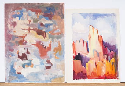 Vintage American Modernist Abstract Grand Canyon Landscape and Abstract Expressionist Painting