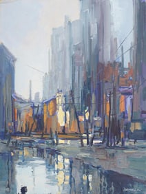 Vintage American School Modernist Street Scene Signed J. Alvin Storck Original Oil Painting