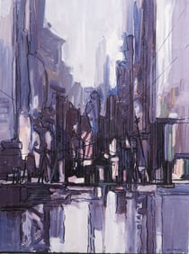 "J. Alvin Storck" Vintage American School Modernist Street Scene Industrial Signed Original Painting