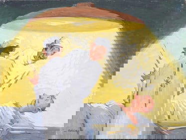 "J. Alvin Storck"  Vintage American Modernsit Operating Room Medical Scene Original Oil Painting