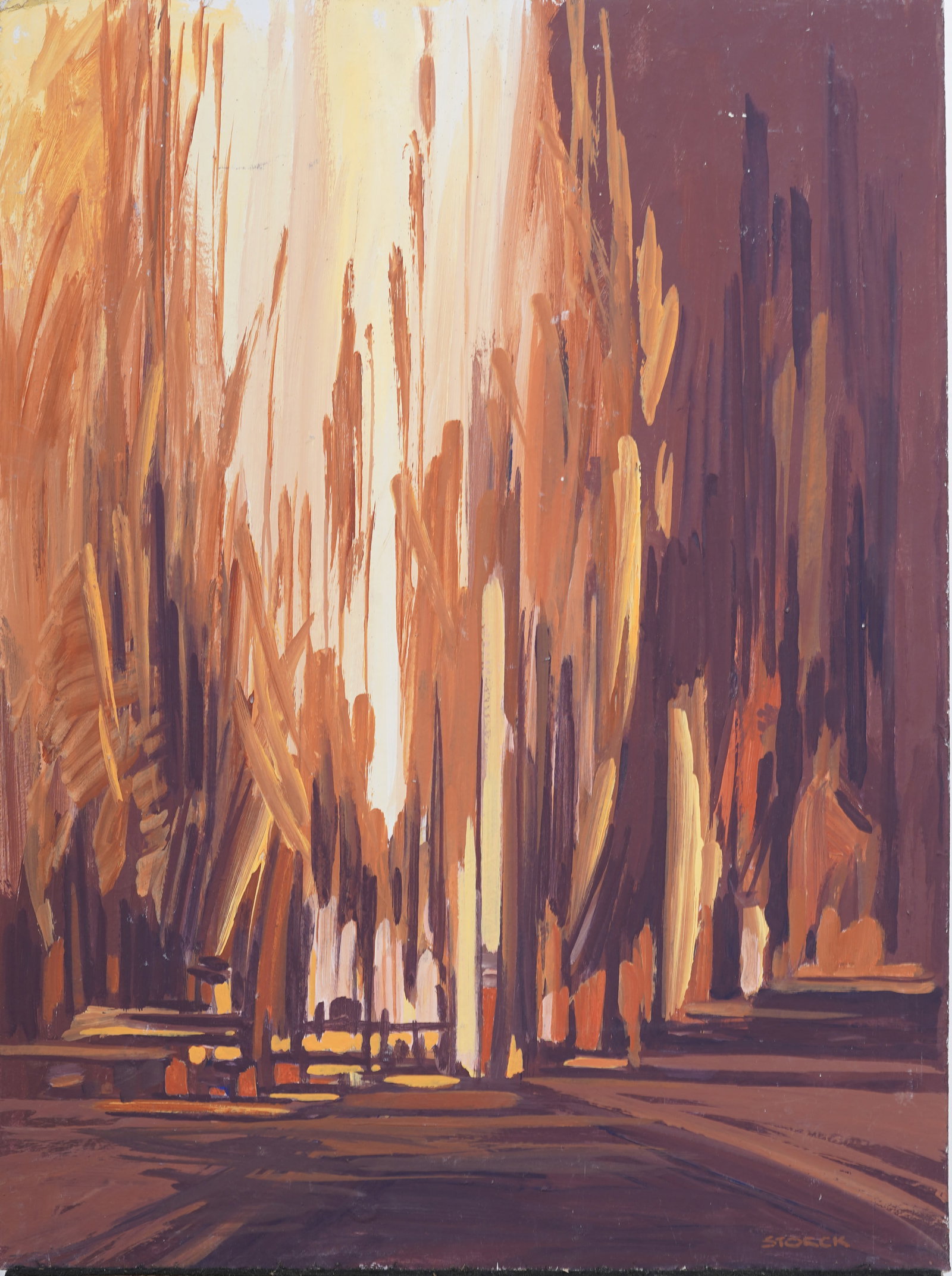 "J. Alvin Storck" Vintage American Modernist Abstract Landscape Original Oil Painting: Vintage American modernist landscape oil painting. Oil on board. Signed. Measuring: 24 by 18 inches overall. Please see all images for condition. Size is measured and written on the back of the painti