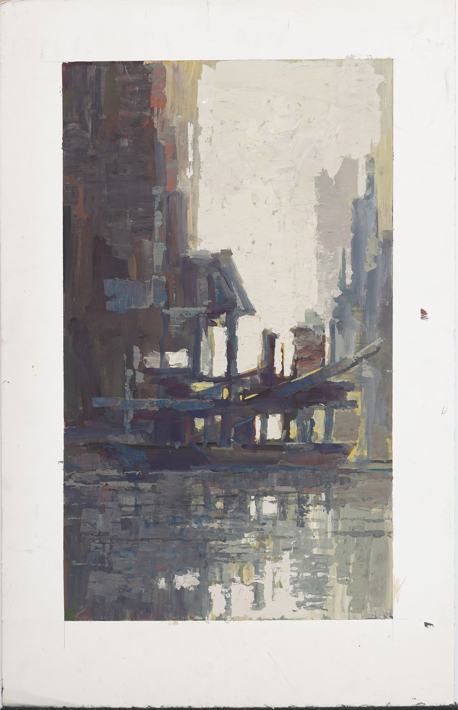 "J. Alvin Storck"  Vintage American School Modernist Abstract Architectural Original Oil Painting (1 of 6)