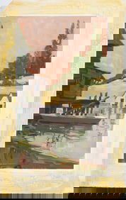 "J. Alvin Storck"  Vintage American Sunset Impressionist Lake Seascape Original Oil Painting