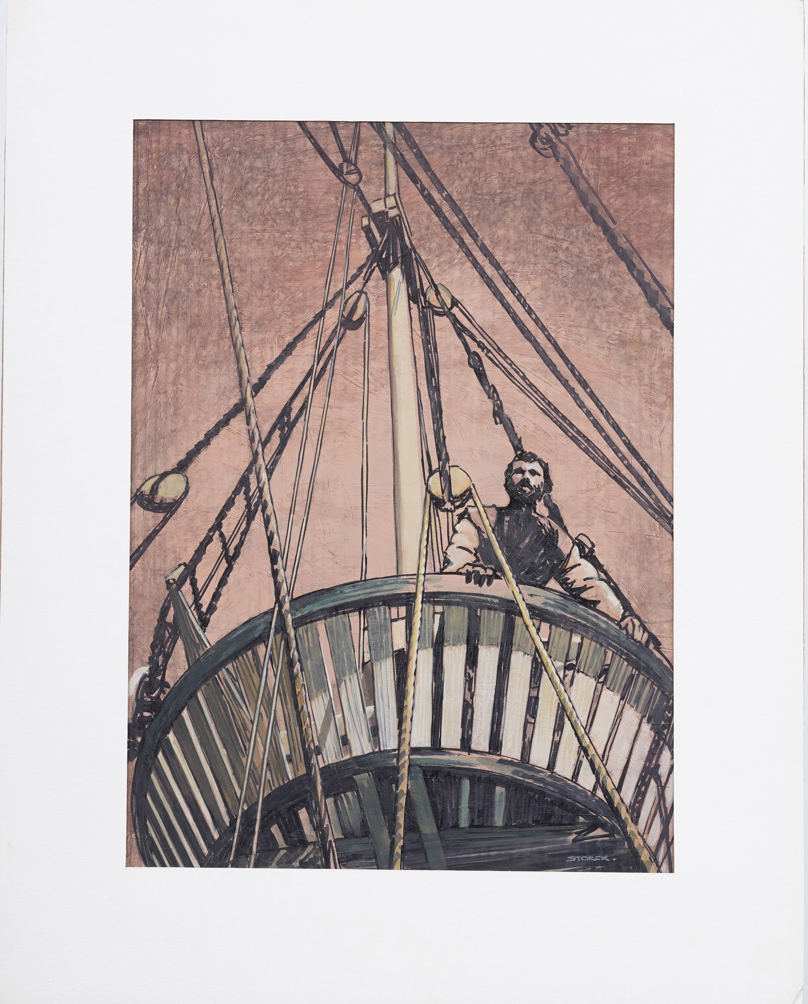 "J. Alvin Storck" Vintage American Nautical Ship Captain Seascape Original Oil Painting: Vintage American oil painting. Oil on board. Signed. Measuring: 28 by 22 inches overall, and 20.5 by 14.75 painting alone. Please see all images for condition. Size is measured and written on the back