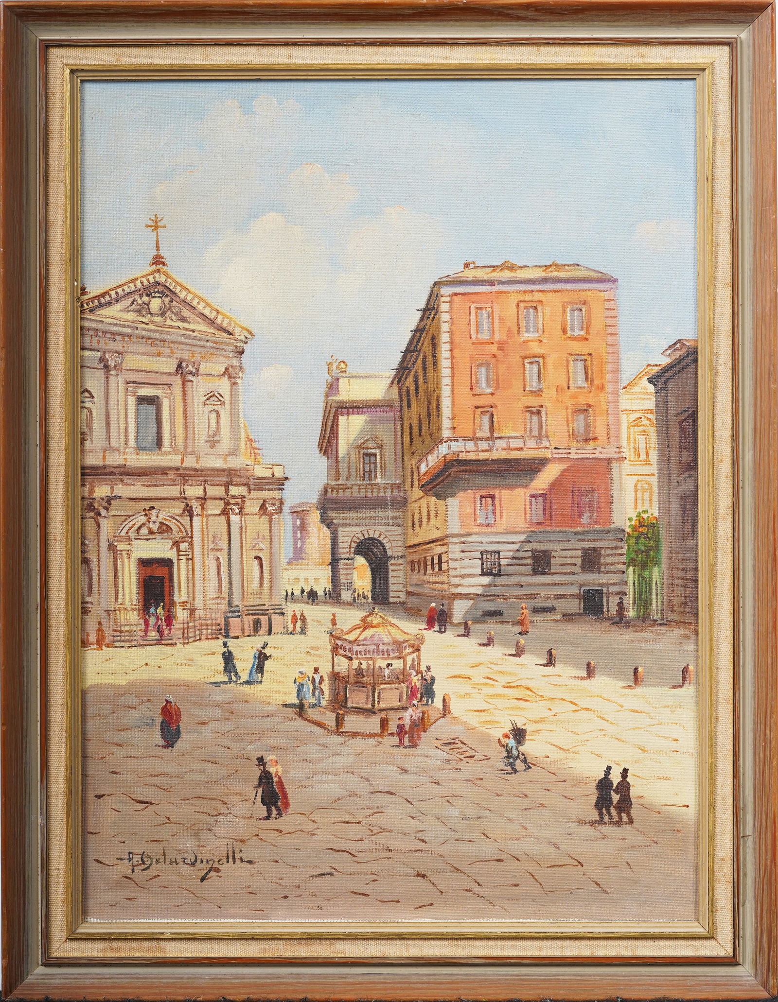 A Belardinelli Vintage Italian Venice Street Scene Framed Impressionist Original Oil Painting: Vintage Italian street scene oil painting by A Belardinelli. Oil on canvas. Signed. Framed. Measuring: 18 by 14 inches overall, and 16 by 12 painting alone. Please see all images for condition. Size i