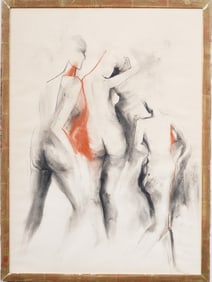 Vintage American Modernist Nude Women Portrait Abstract Framed Original Gouache Painting