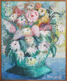 Vintage American School Framed Flower Still Life Signed Original Oil Painting