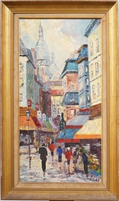 Vintage Mid-Century European Signed Street Scene Original Oil Painting