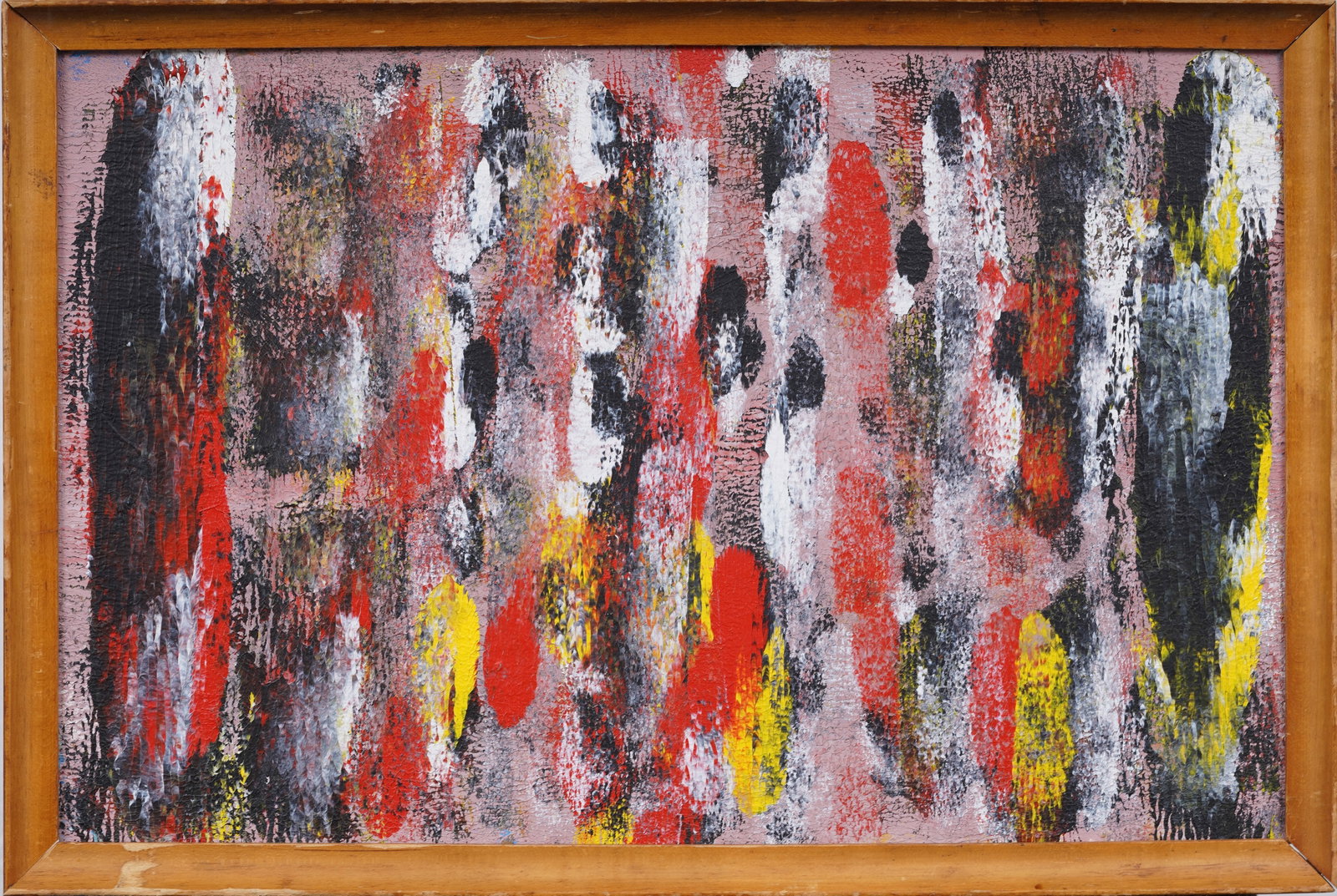 Vintage American Original Abstract Oil Painting: Vintage American oil painting. Oil on canvas. Signed. Framed. Measuring: 13 by 19 inches overall, and 12 by 18 painting alone. Please see all images for condition. Size is measured and written on the 