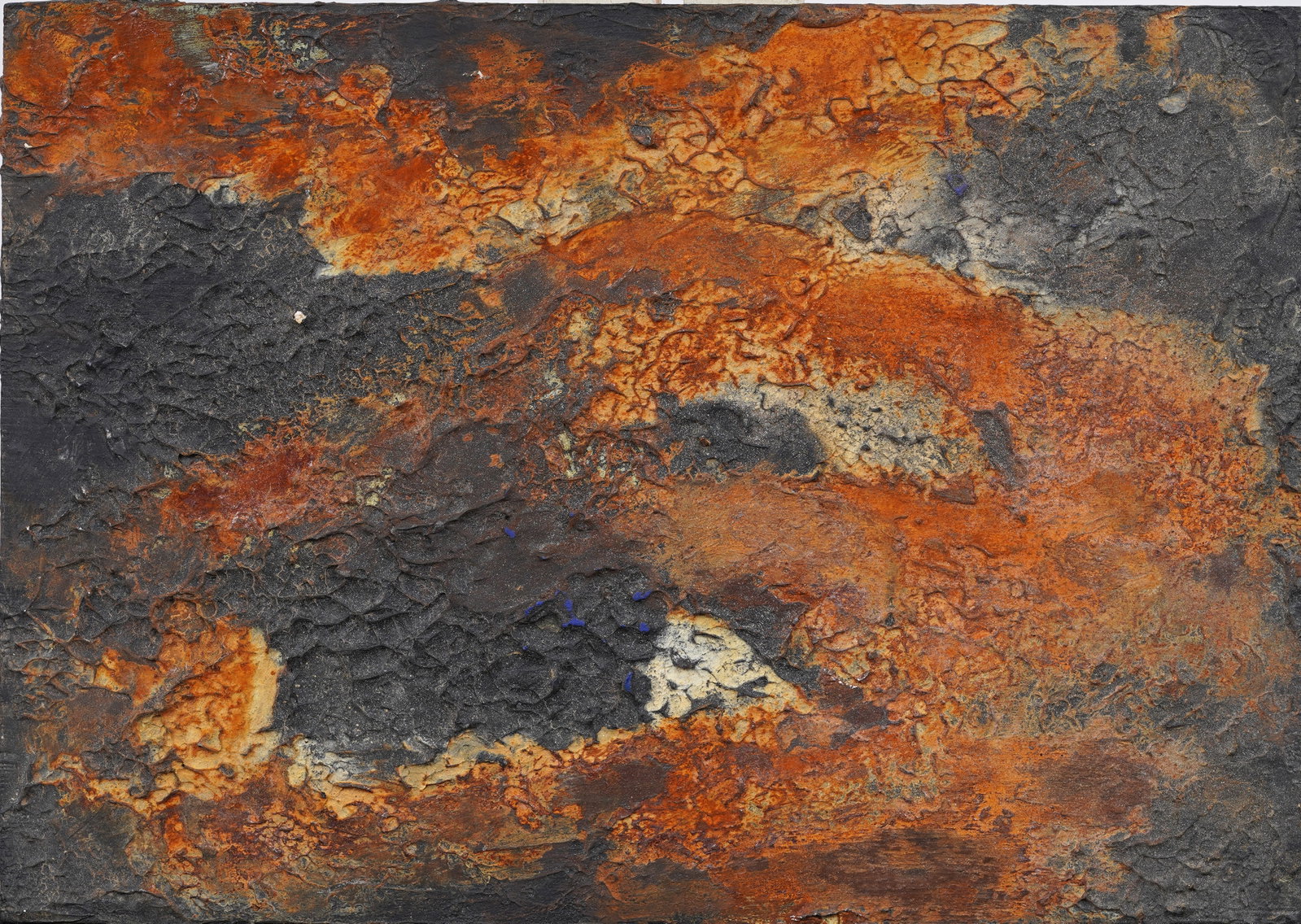 Vintage American Volcanic Abstract Original Oil Painting: Vintage American volcanic abstract oil painting. Oil on wood board. Measuring: 11 by 16 inches overall. Please see all images for condition. Size is measured and written on the back of the painting. T
