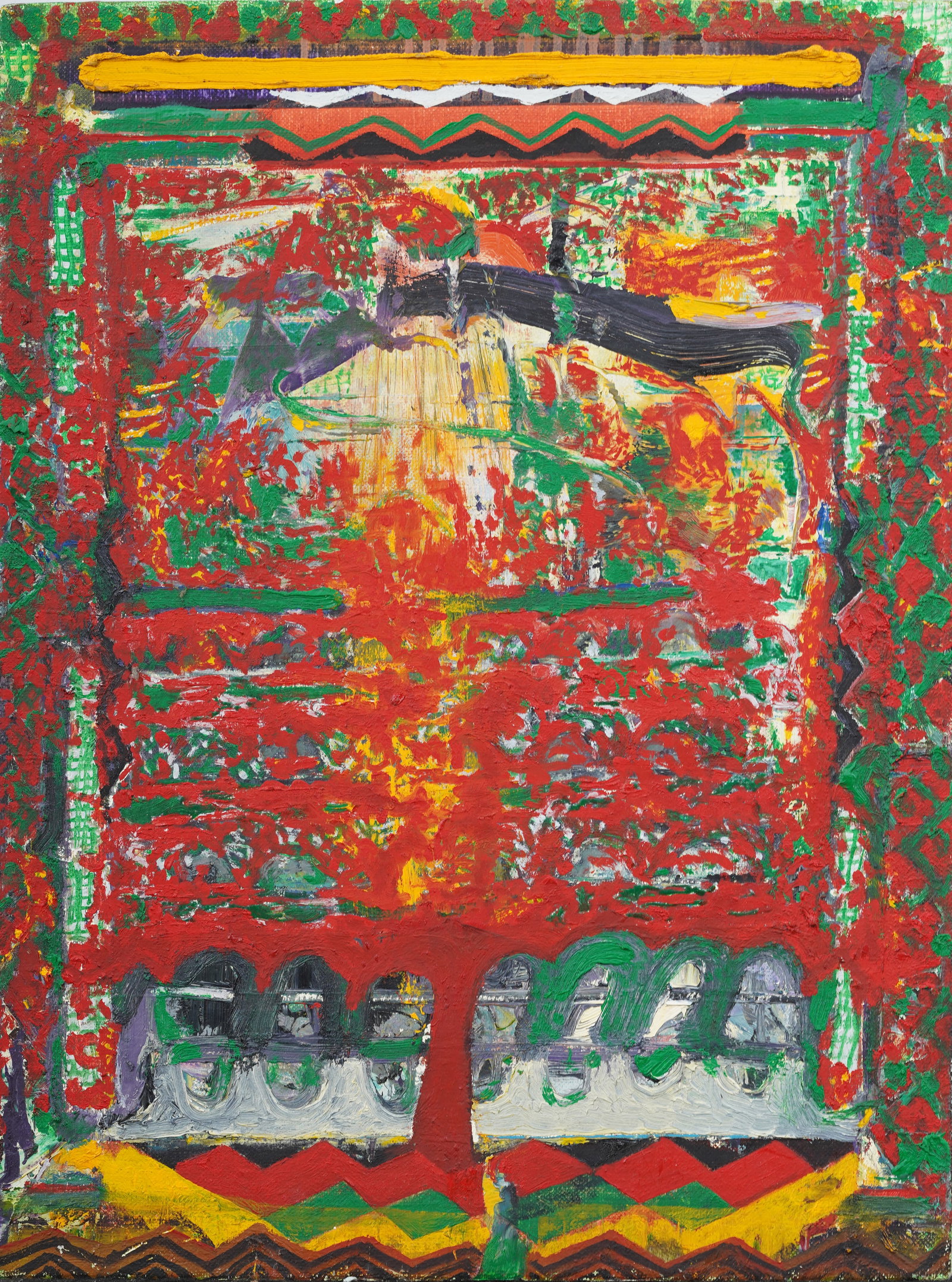 Mauricio Higuera (b. 1985) Colombian-American Original Abstract Oil Painting "The Red Road": Contemporary American oil painting. Mauricio Higuera is an artist and educator born in Urabá, Colombia in 1985.He teaches drawing at The Irwin S. Chanin School of Architecture of The Cooper Union. He